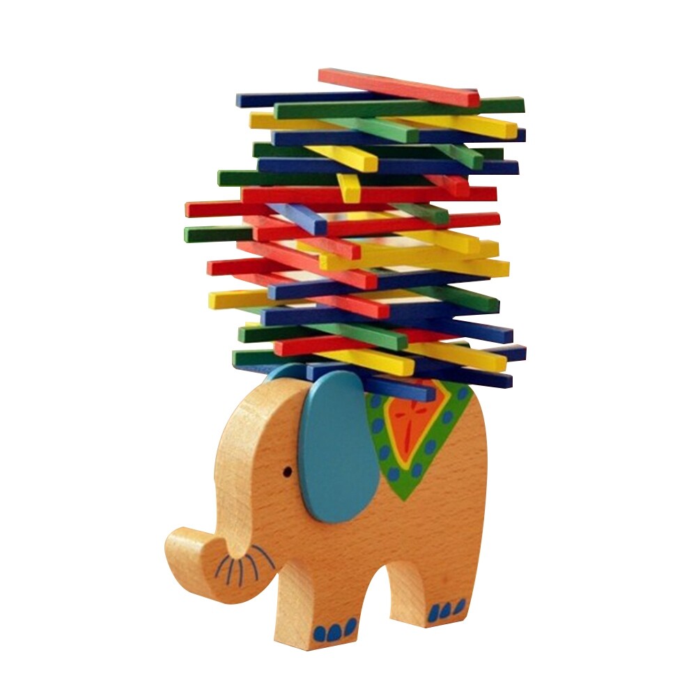 Wooden Stackable Building Blocks Set Balancing Games Playset Toys Educational Toys for Kids Children(Elephant) O17310