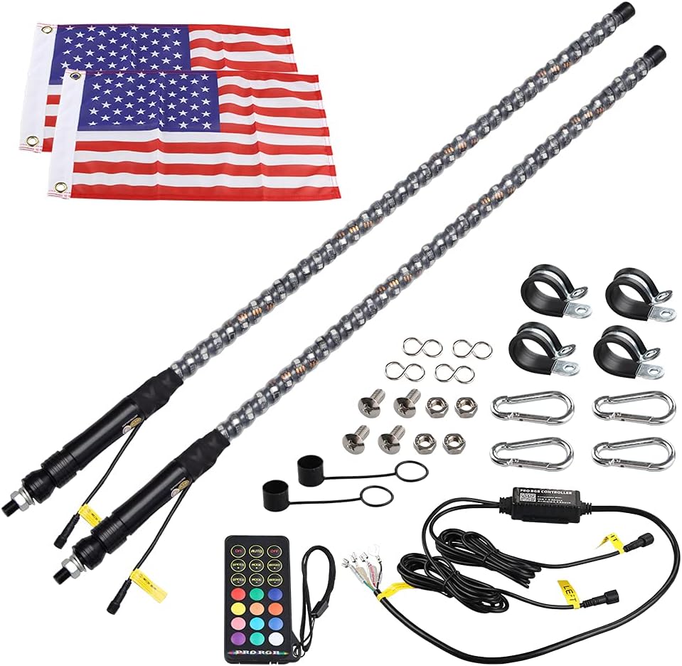 2pc 3ft LED Whip Lights RGB Spiral Whip Lights with Remote Control I860970