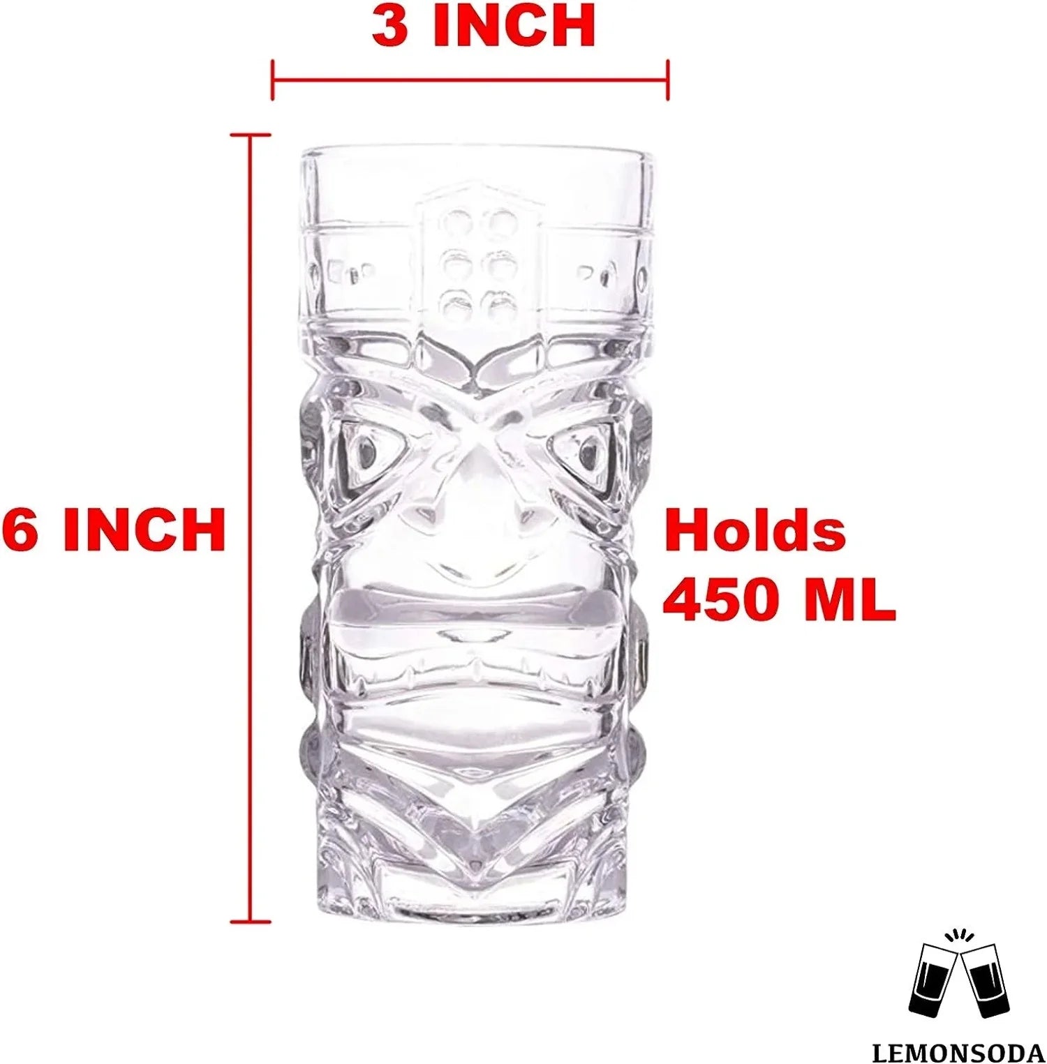 Clear Tiki Glasses, Set of 4, 450 ML D4002