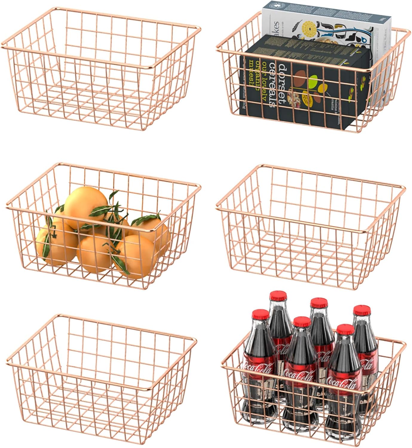 Black Metal Wire Storage Basket 6 Pack (2 Small, 2 Medium, 2 Large) D82730