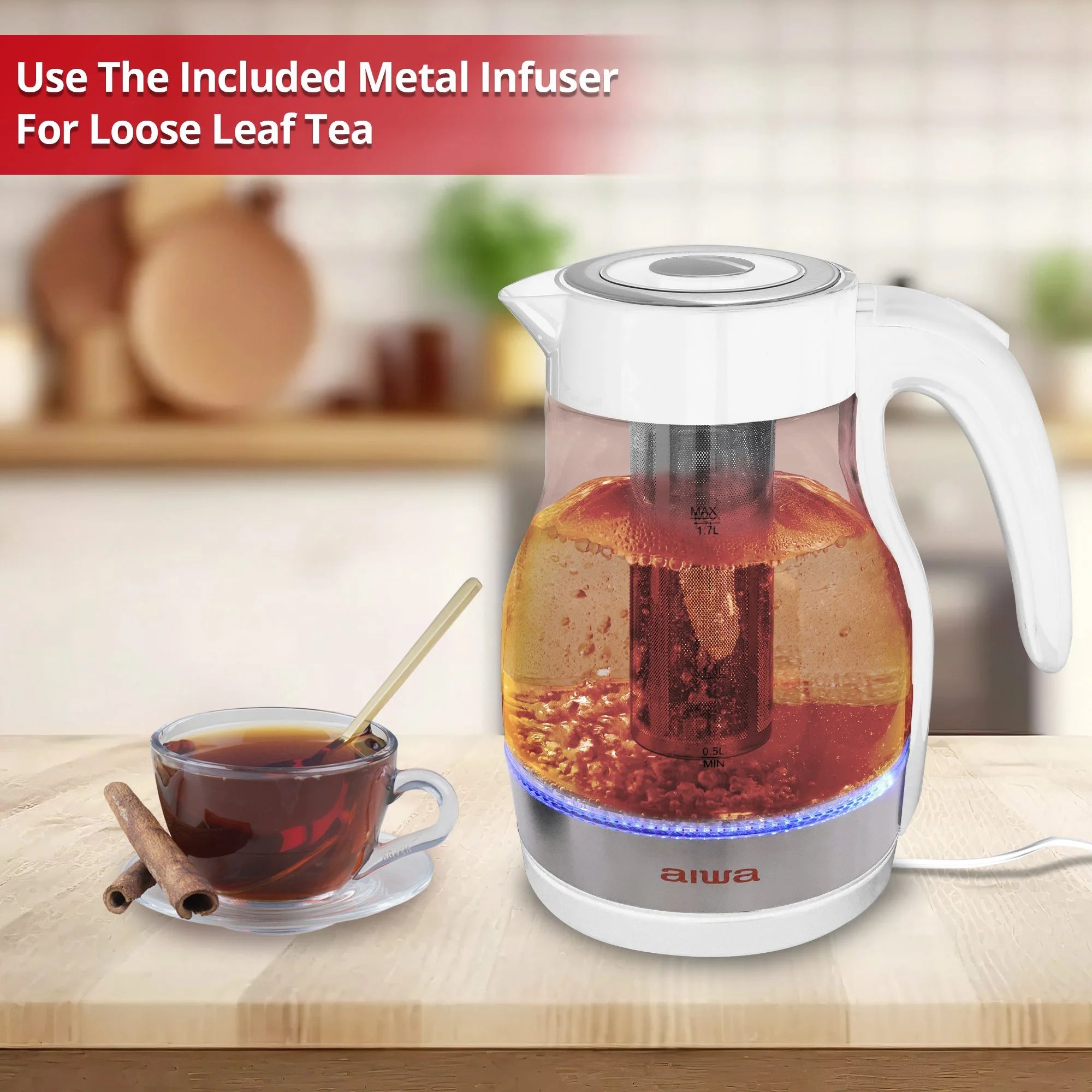 2 in 1 White Infusion Kettle with Removable Stainless Steel Tea Infuser X1818