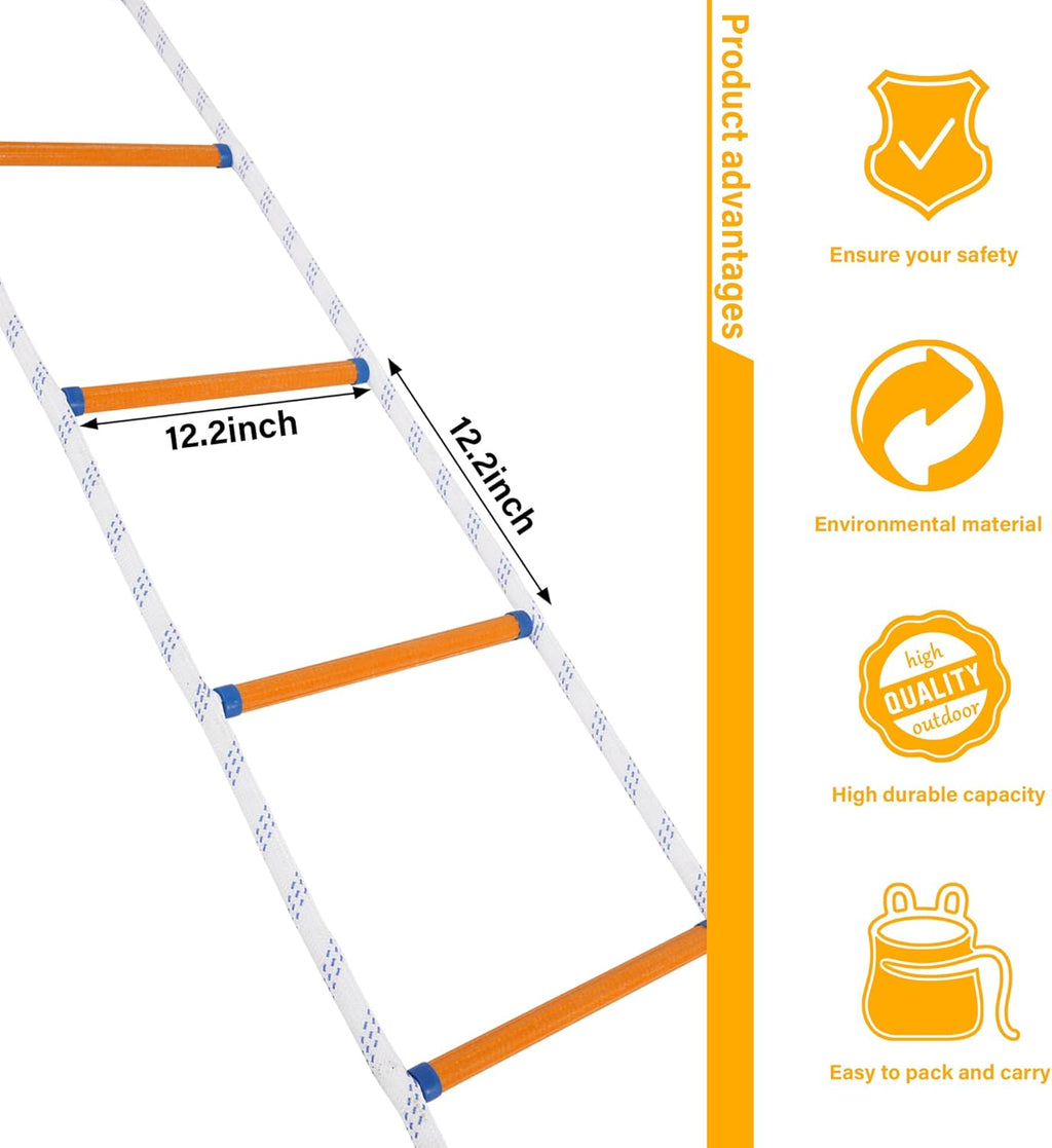 Emergency Fire Escape Ladder Flame Resistant Safety Extension Rope Ladder with 2 Hooks, 2M 6.6FT L340240
