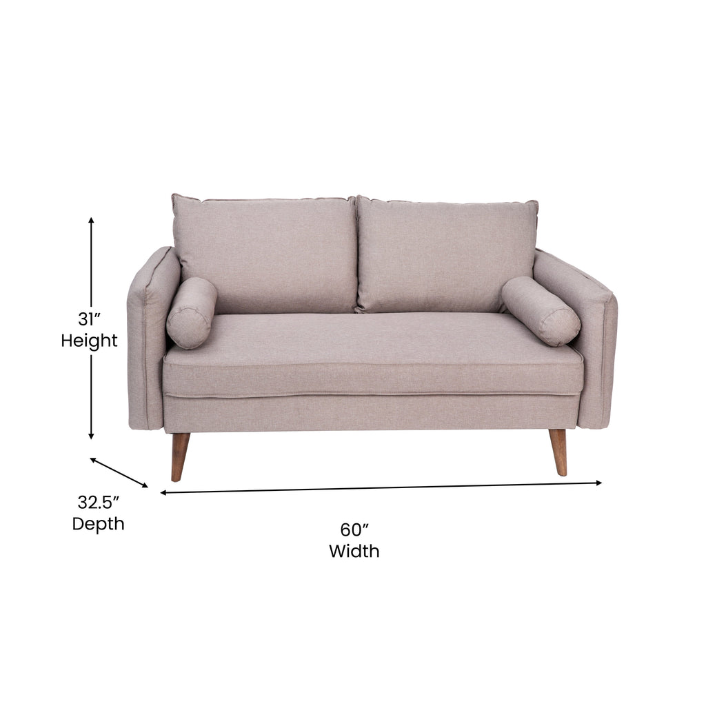 Taupe Faux Linen Loveseat Sofa with Solid Wood Legs D4381