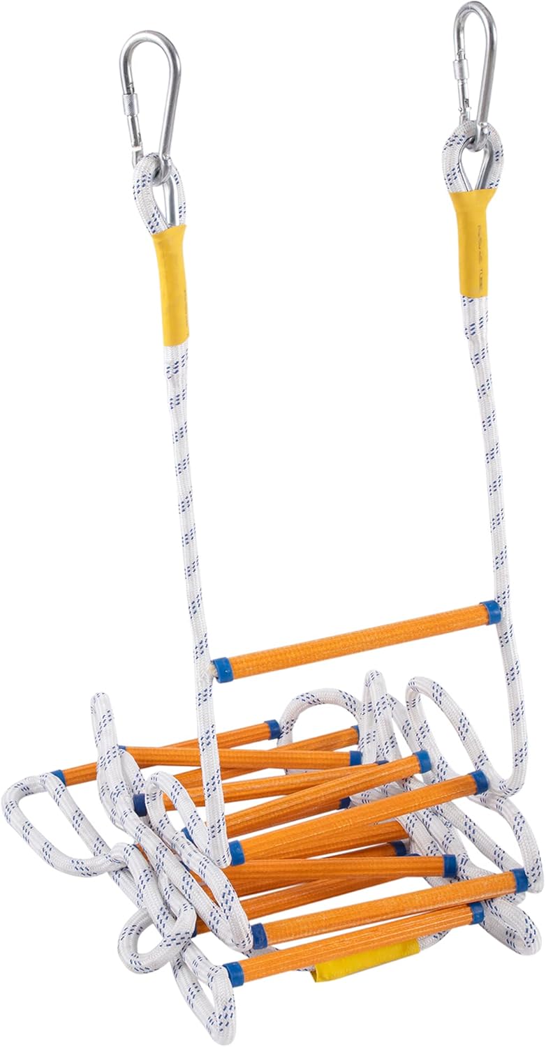Emergency Fire Escape Ladder Flame Resistant Safety Extension Rope Ladder with 2 Hooks, 2M 6.6FT L340240
