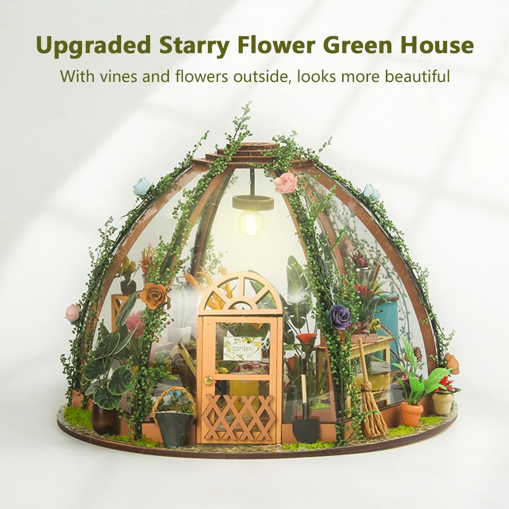 DIY Miniature Dollhouse Kit Wooden Flower Green House F8667