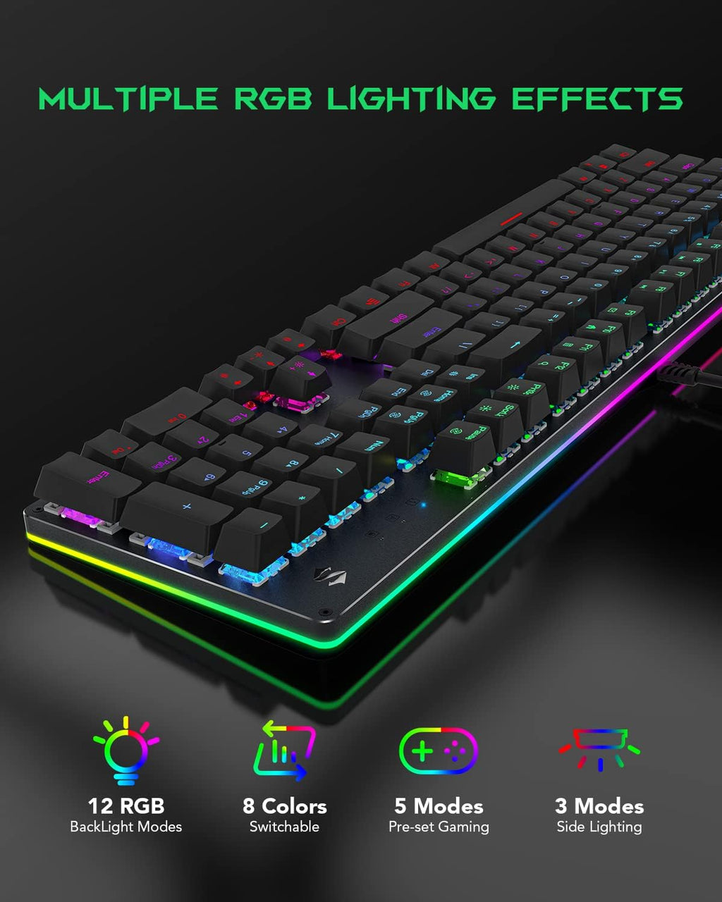 Black Shark RGB Mechanical Gaming Keyboard with Blue Switches, 104 Keys A7414
