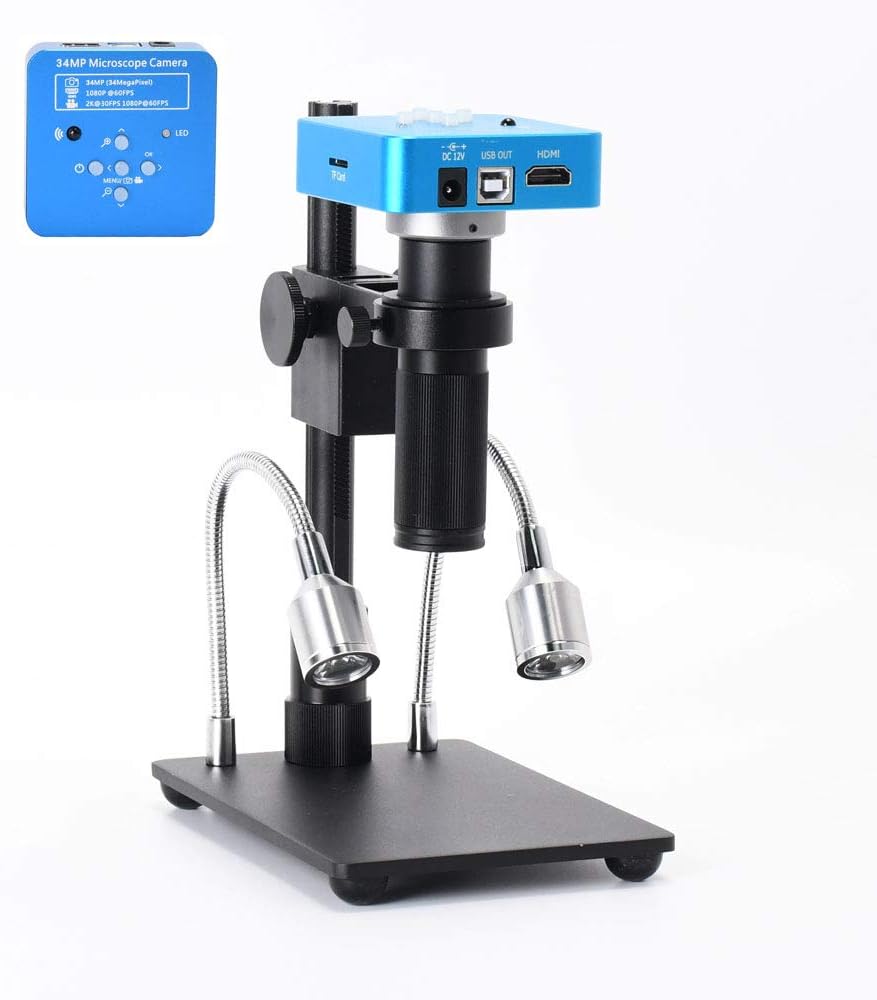 34MP 2K 1080P 60FPS Full HD HDMI USB Digital Video Microscope Camera with 150X Zoom C-Mount Lens and Adjustable Illumination R99425
