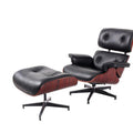 Black Tufted Leather Swivel Lounge Chair with Ottoman T69809