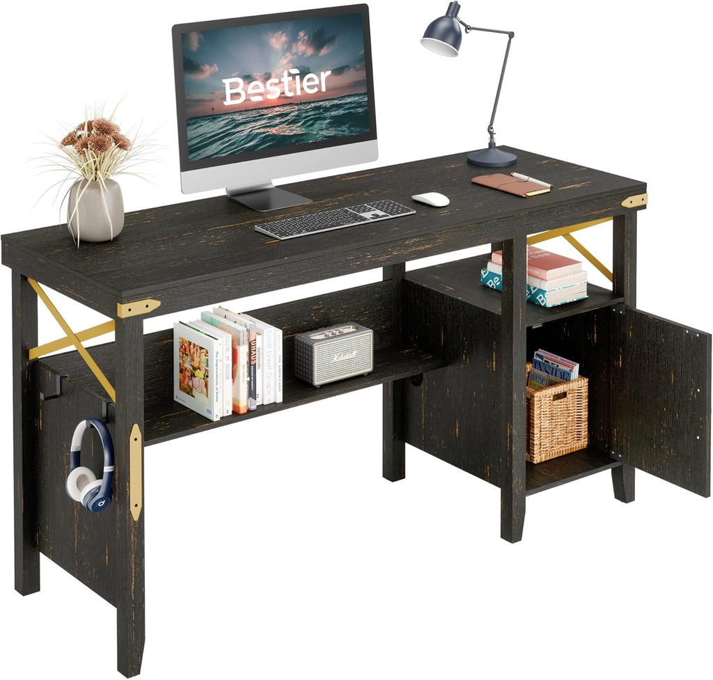 Rustic Brown 55 Inch Computer Desk with Storage Cabinet R5649