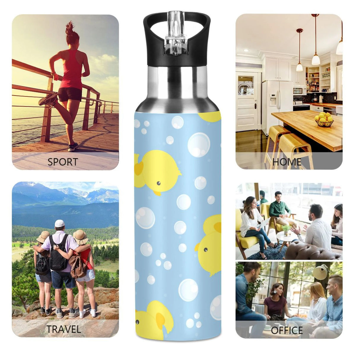 Blue Stainless Steel Insulated Water Bottle with Straw Lid P525