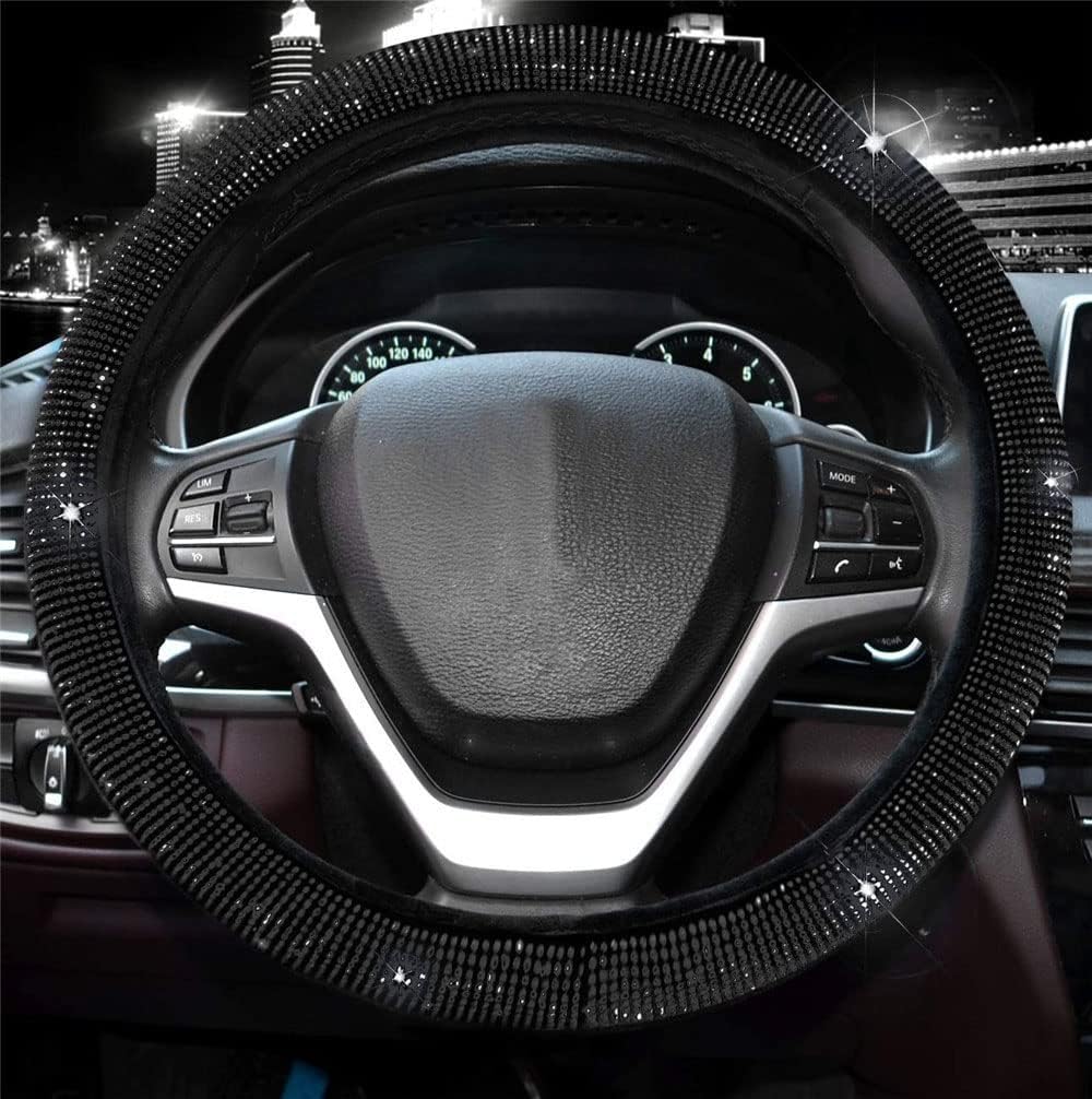 Black with White Diamond Crystal Steering Wheel Cover 15 inches N873