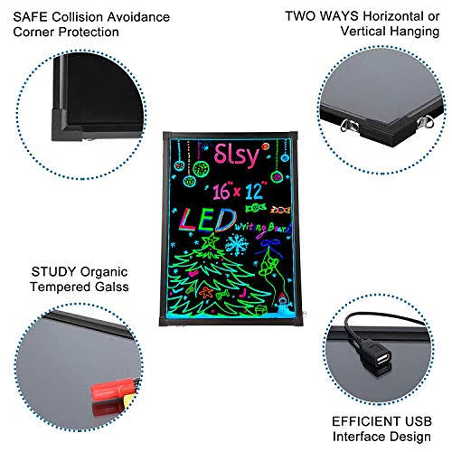16 inch x 12 inch LED Message Writing Board with 8 Fluorescent Markers S306
