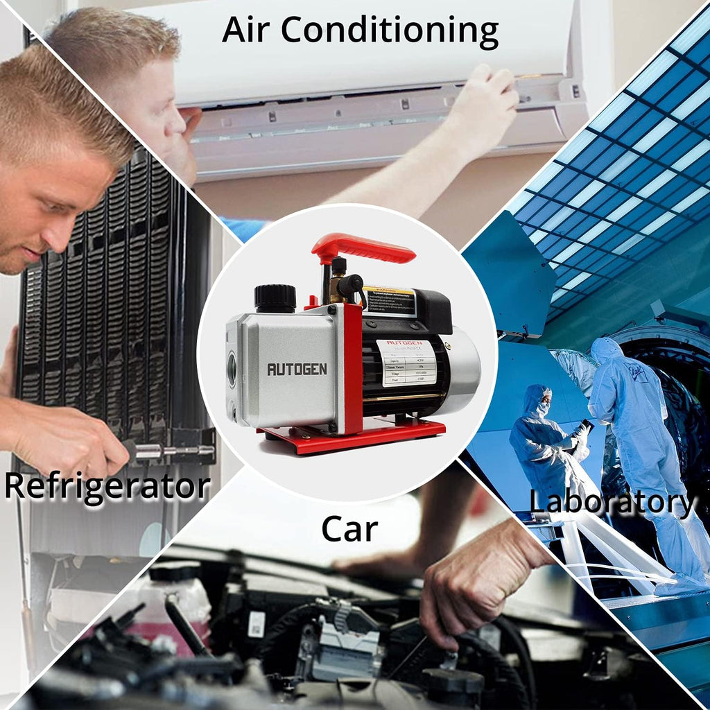 110V 1/4 HP 4CFM Single Stage Rotary Vane Air Vacuum Pump with AC Manifold Gauge Set Kit C8277