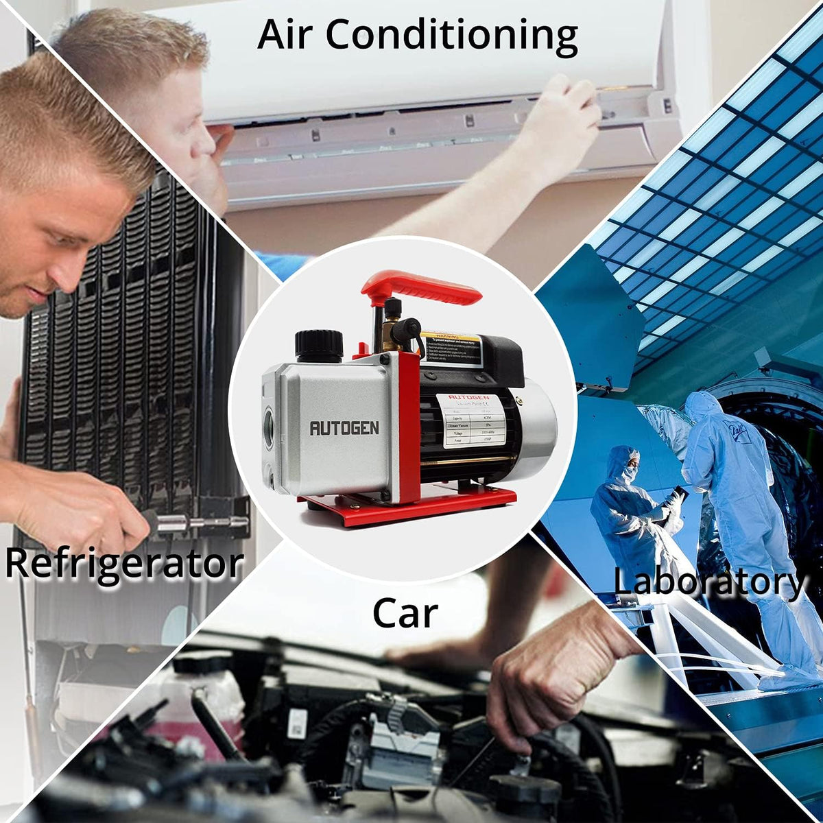 110V 1/4 HP 4CFM Single Stage Rotary Vane Air Vacuum Pump with AC Manifold Gauge Set Kit C8277