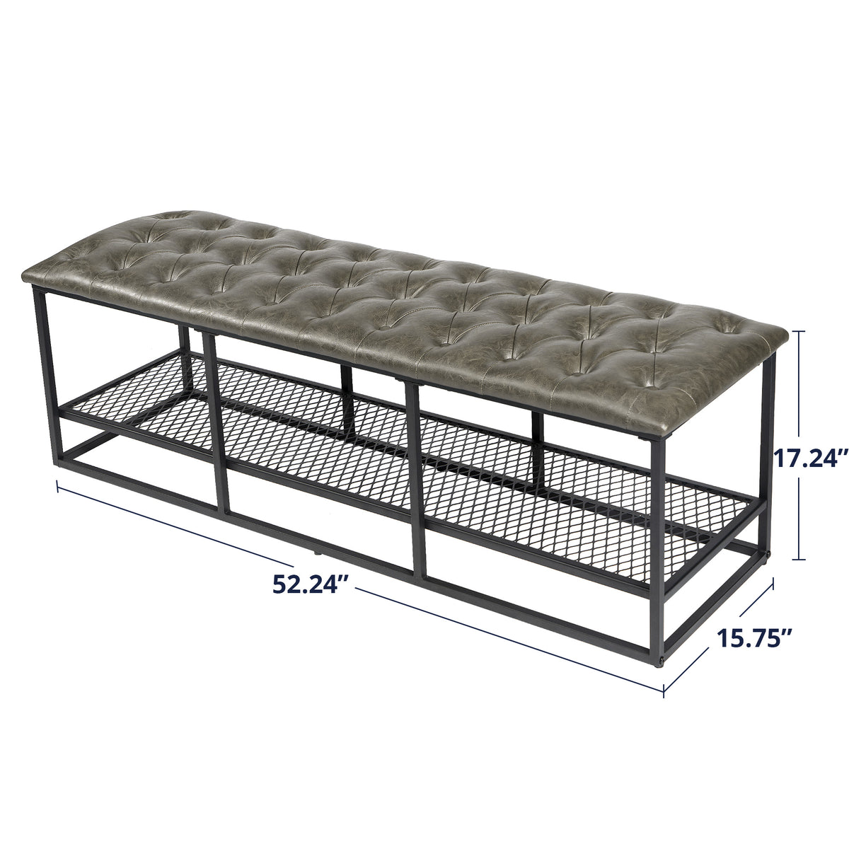 Gray Green Button Tufted Faux Leather Storage Bench F288310