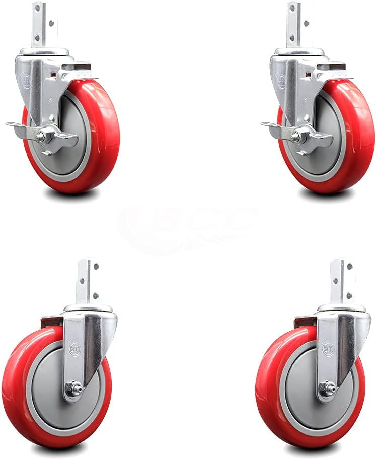 Swivel Square Stem Caster Set 4 with Red Poly Wheel M193715
