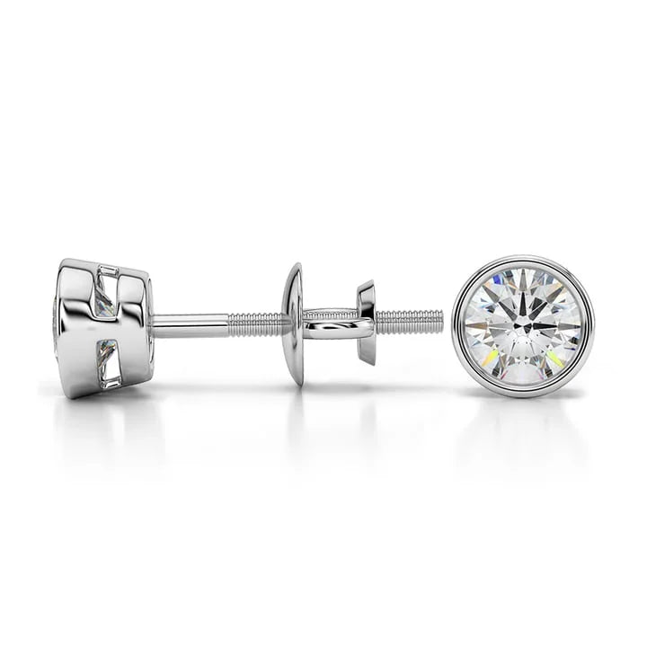 14K White Gold Round Cut Diamond Screw Back Stud Earrings I58507