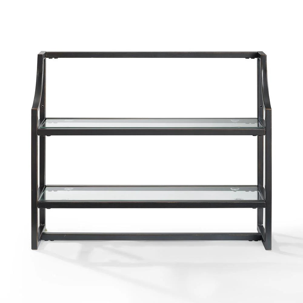 Oil Rubbed Bronze 2 Shelf Glass Metal Wall Shelf M387