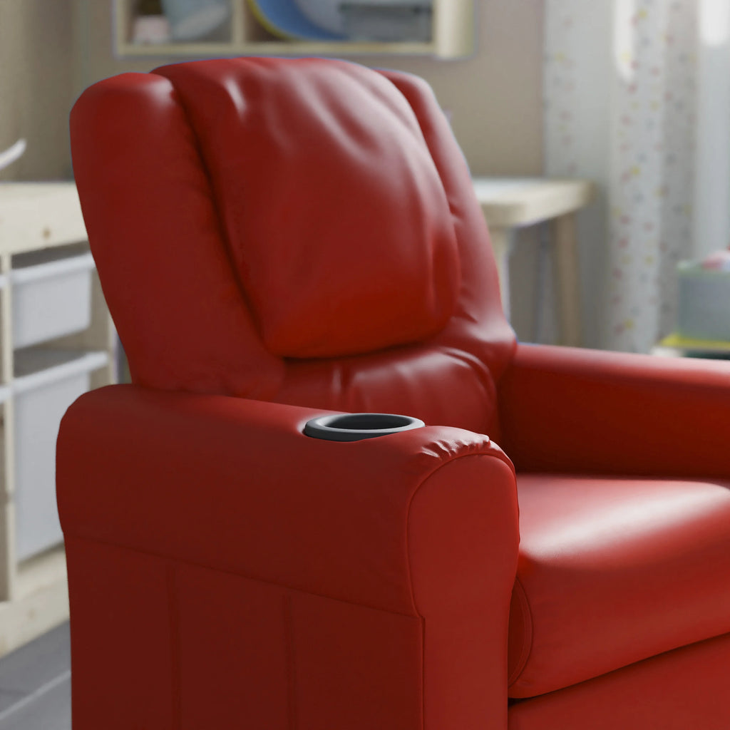 Red Vinyl Kid's Recliner with Cupholder E99416