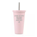 16 oz Stainless Steel Double Wall Insulated Tumbler Travel Mug With Straw O777