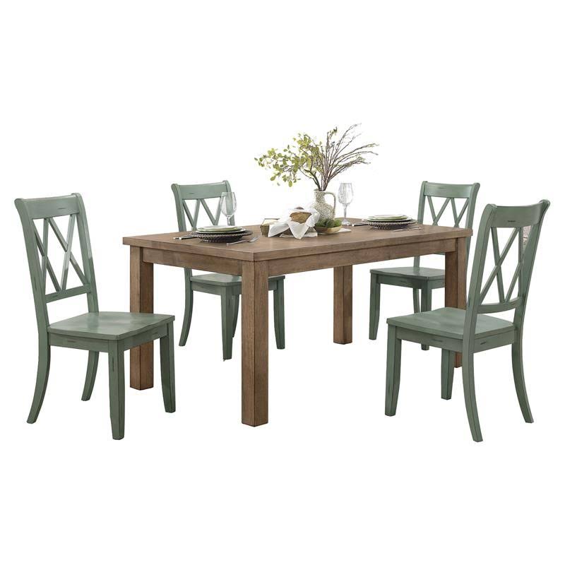 5-Piece Wood Dining Set in Natural and Teal H644072