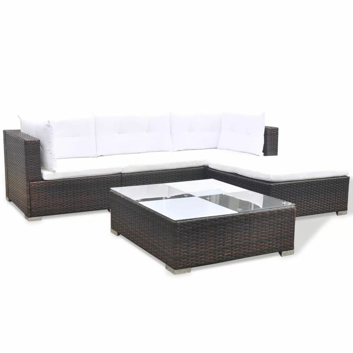 5 Piece Outdoor Sectional Sofa with Coffee Table and Ottoman Set Poly Rattan E6285