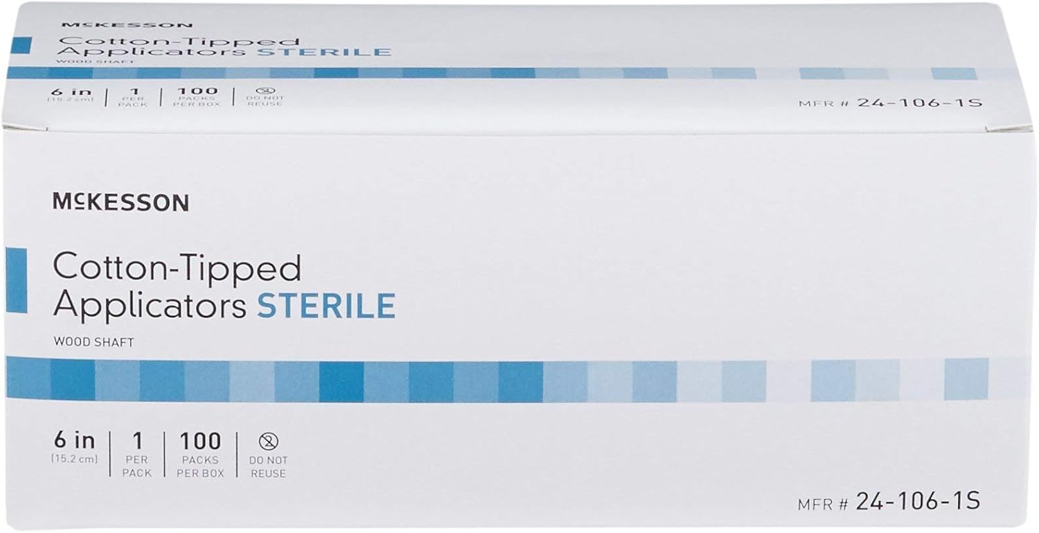 Sterile Cotton-Tipped Applicator Swabstick, Wood Shaft, 6 in, 1000 Total F391696
