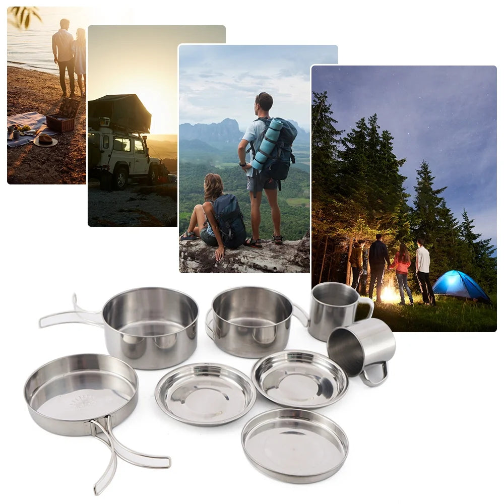 8PCS Stainless Steel Camping Cookware Mess Kit P892