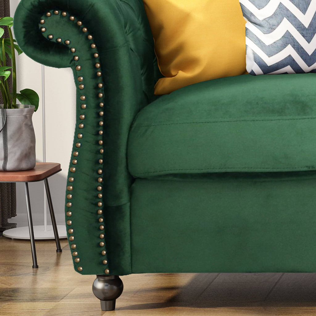 Navy Blue Tufted Microfiber Sofa with Scroll Arms A87942