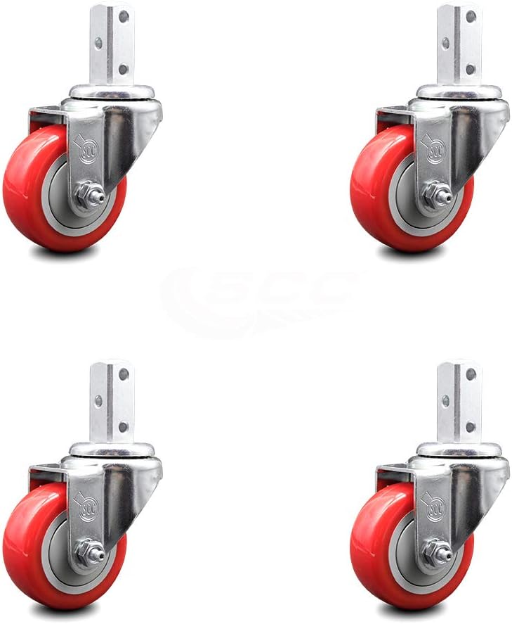 Swivel Square Stem Caster Set 4 with Red Poly Wheel M193715