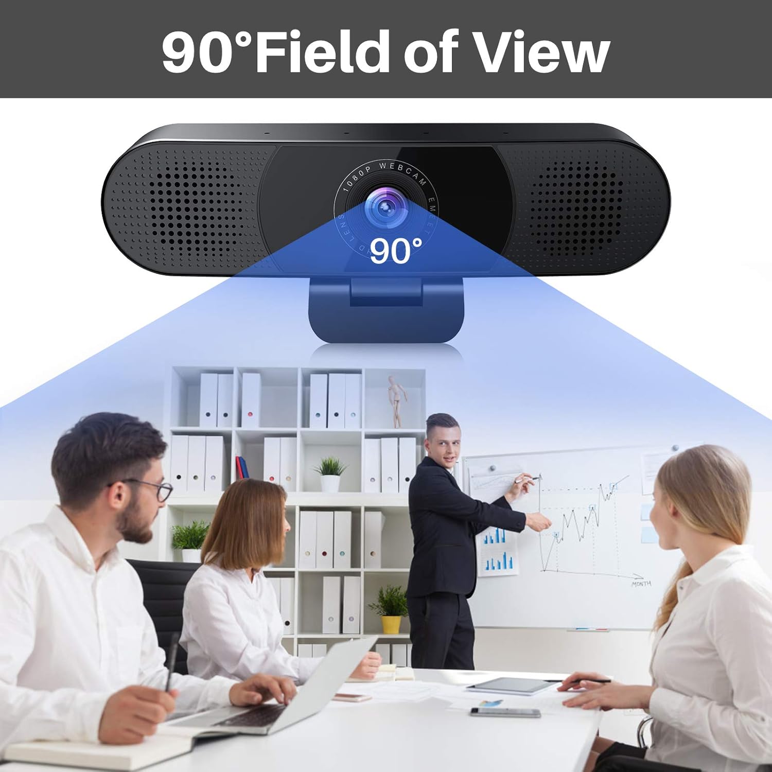 3 in 1 Webcam with Microphone, 2 Speakers, 4 Built-in Omnidirectional Microphone Arrays, 1080P N869495