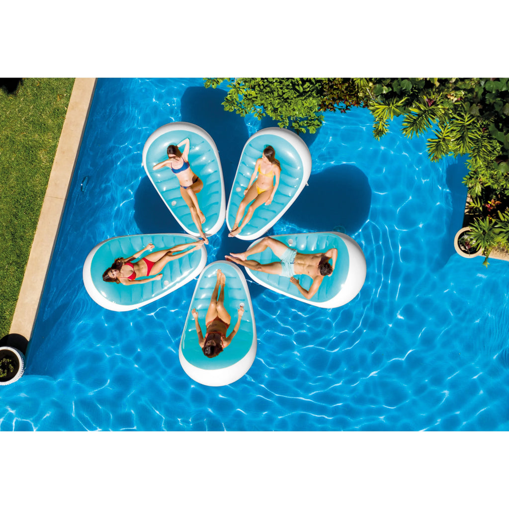 Blue & White Pool Float Lounger with Cupholder B6854