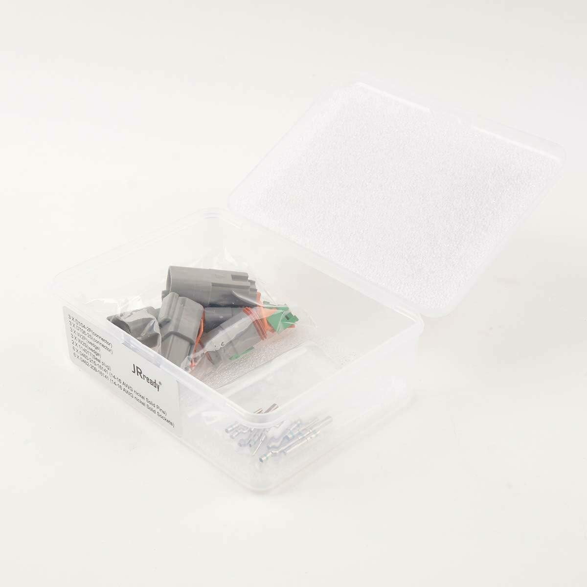 DT Connector 2 Pin Gray Waterproof Electrical Wire Connector with Deutsch Solid Contacts 14-20 AWG and Sealing Plugs, 3 Sets G1407