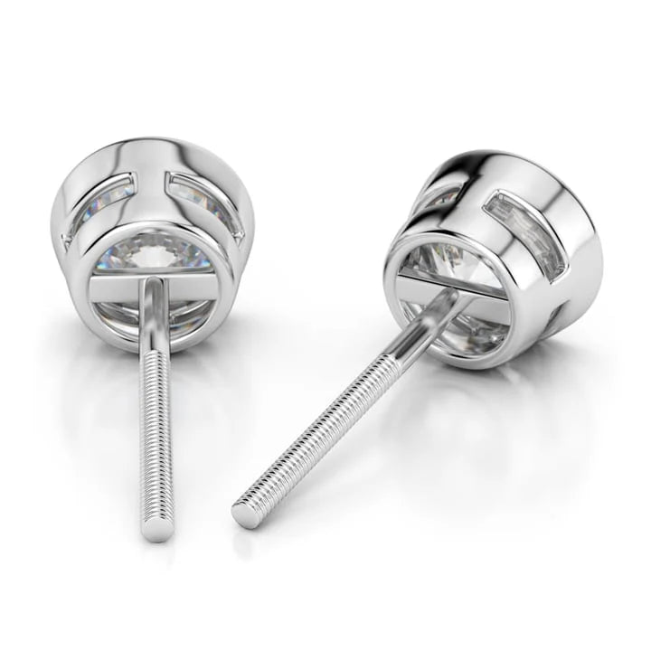 14K White Gold Round Cut Diamond Screw Back Stud Earrings I58507