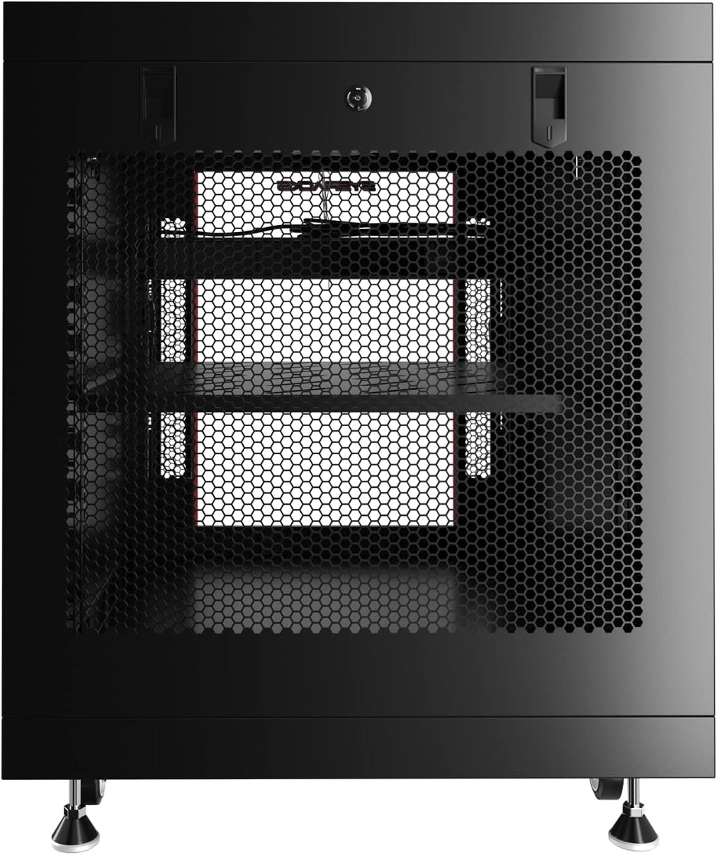 15U 35 inch Deep Server Rack Cabinet Enclosure with Cooling Fans, LCD Screen, Thermostat, PDU, Casters, Shelf W900740