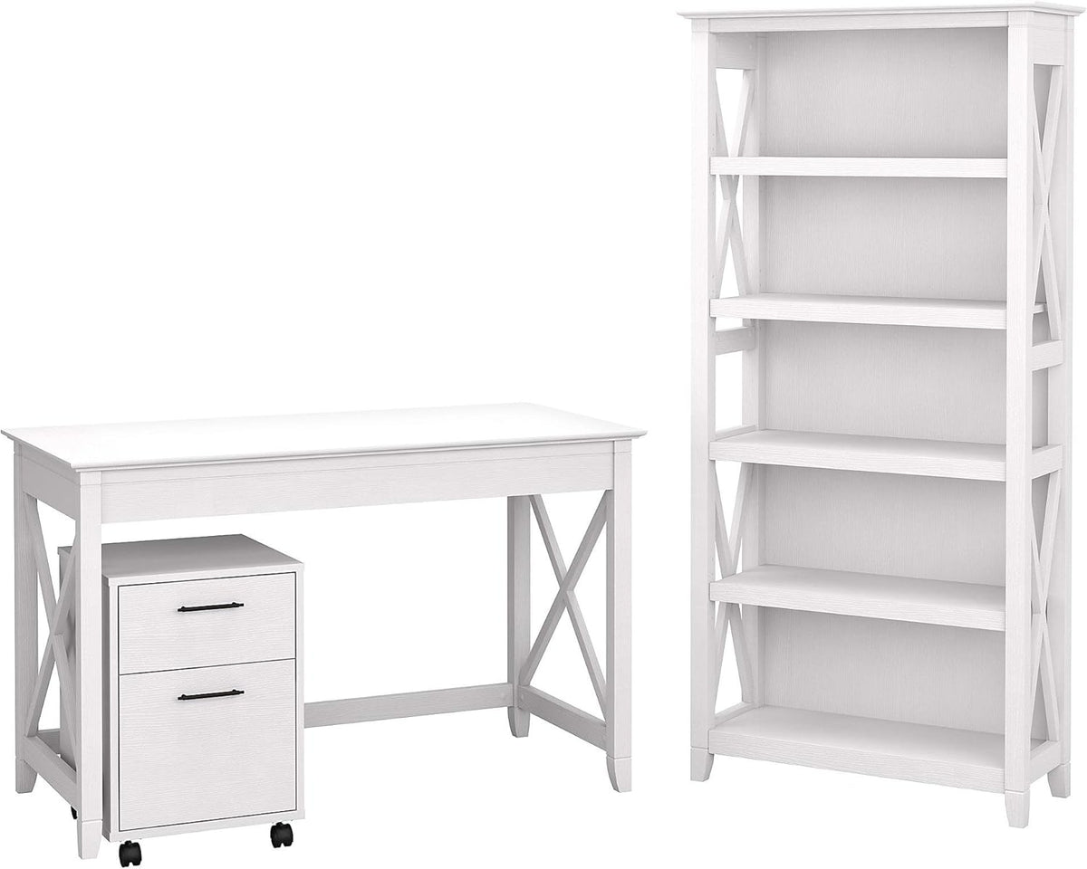 48W Writing Desk with 2 Drawer Mobile File Cabinet and 5 Shelf Bookcase F649213