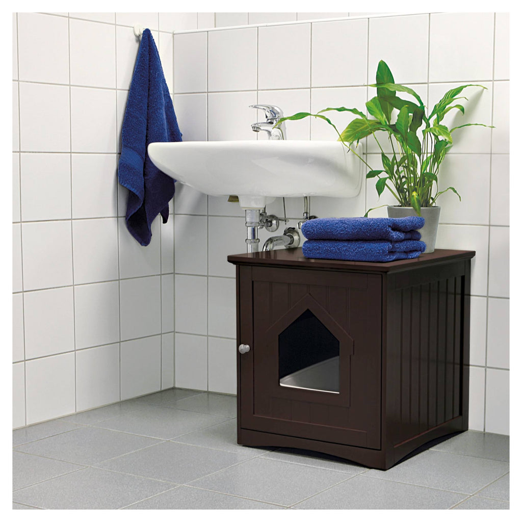 Brown Wooden Cat Home and Litter Box V3175
