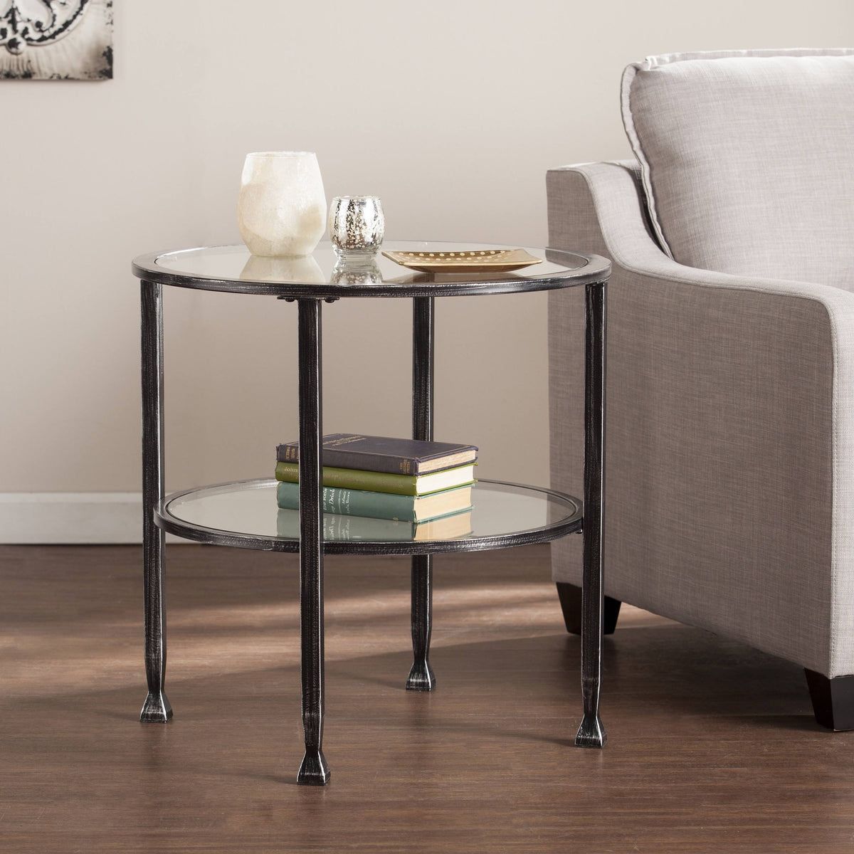 Black Metal and Glass Round End Table W912