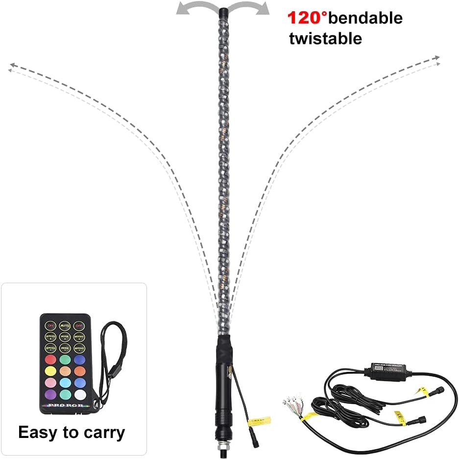 2pc 3ft LED Whip Lights RGB Spiral Whip Lights with Remote Control I860970