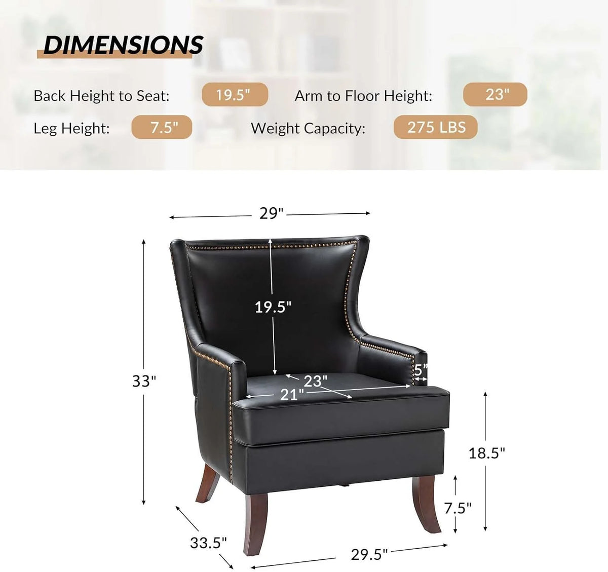 Black Faux Leather Wingback Accent Chairs Set Of 2 B841