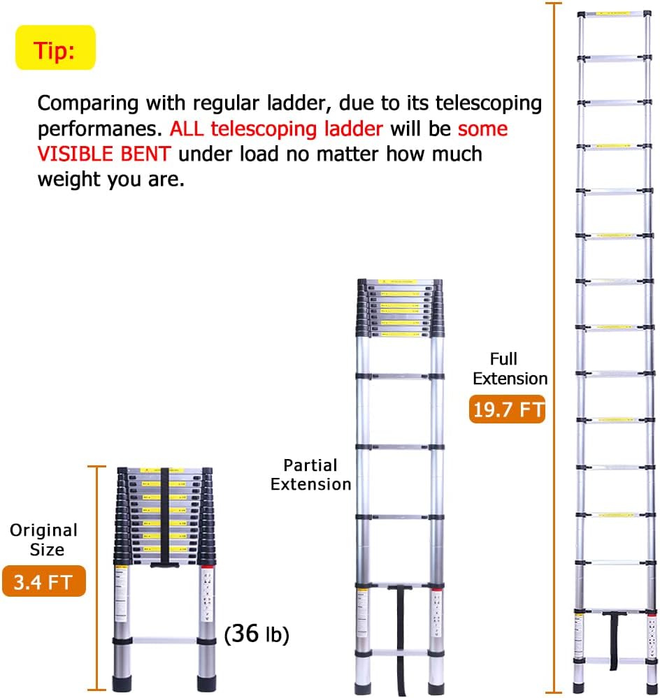 19.7FT Telescopic Extension Ladder, 330LB Capacity N251