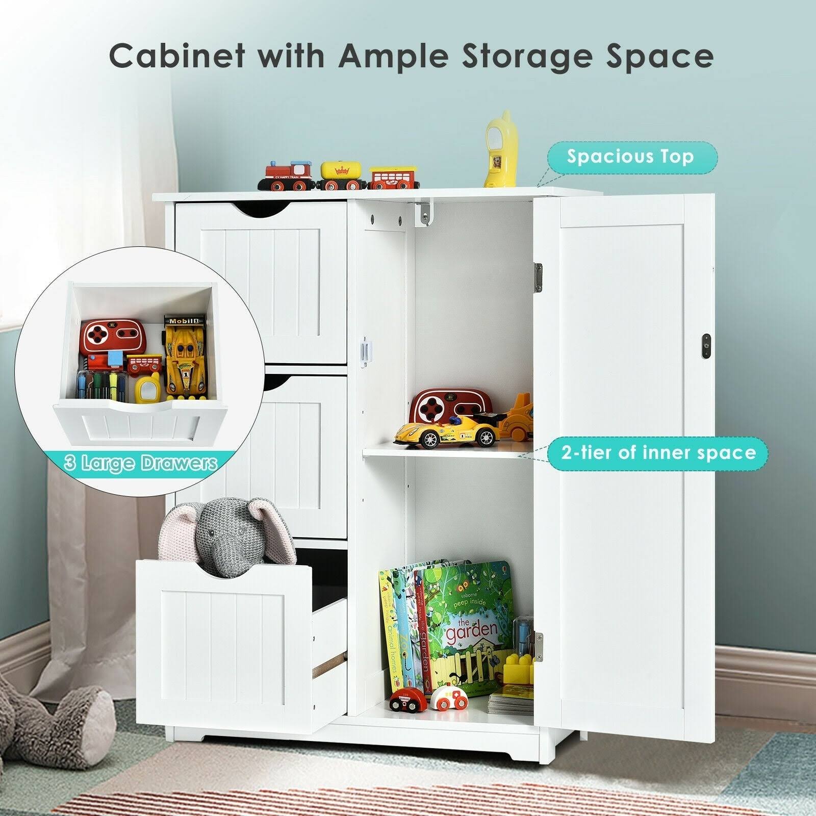 Grey Bathroom Floor Cabinet with 3 Drawers and 1 Cupboard T61830