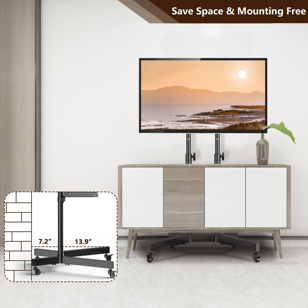 Mobile TV Stand with Wheels, Height Adjustable Rolling TV Stand with Laptop Shelf, Max VESA 600x400, Black J199
