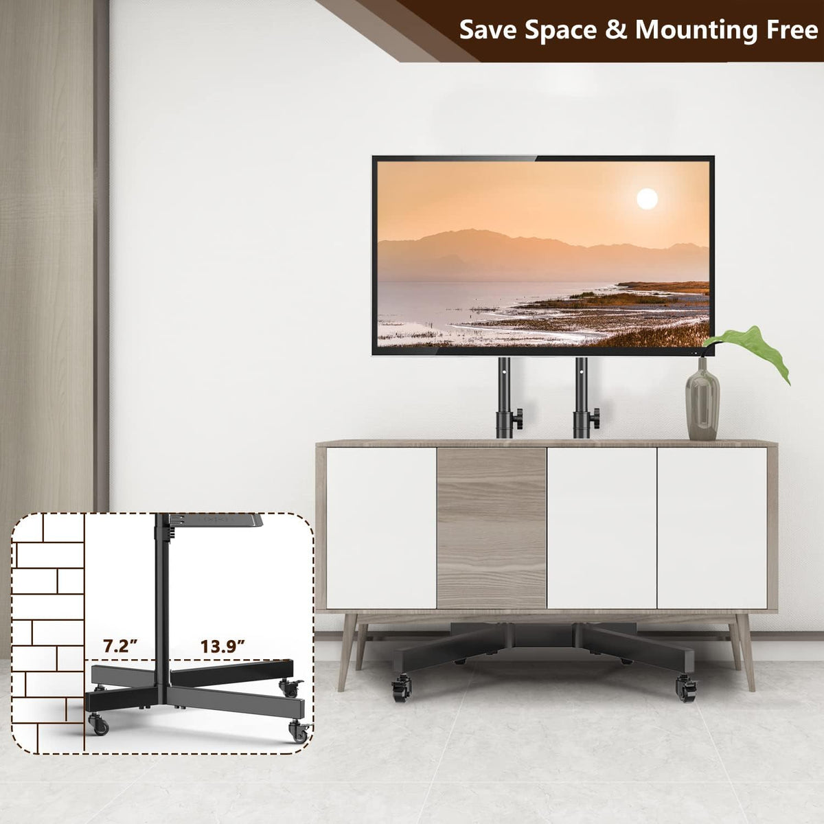 Mobile TV Stand with Wheels, Height Adjustable Rolling TV Stand with Laptop Shelf, Max VESA 600x400, Black J199