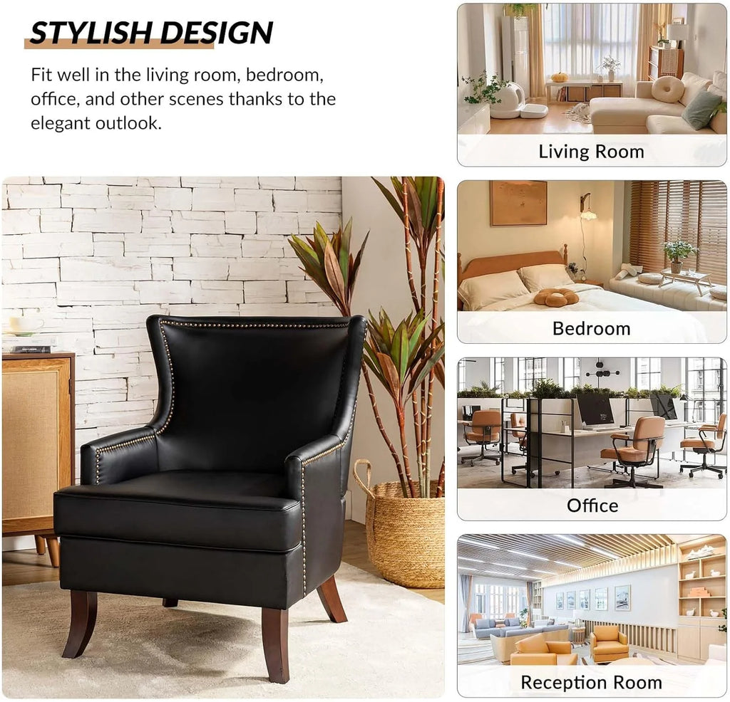 Black Faux Leather Wingback Accent Chairs Set Of 2 B841