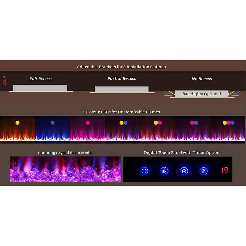 Black Wall-Mount Electric Fireplace Y2237