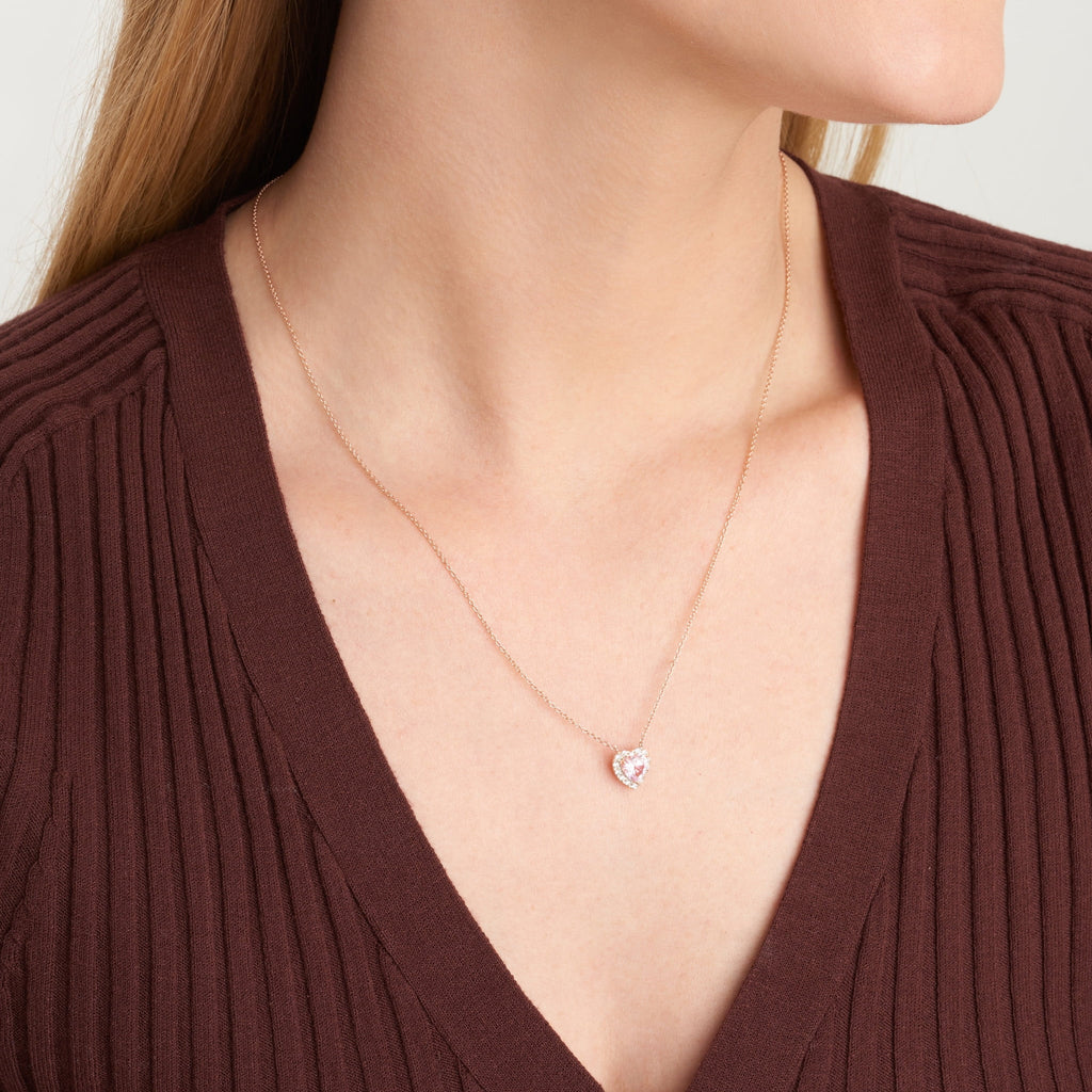 Lab Grown Diamond and Created Pink Sapphire Sterling Silver Necklace U18372