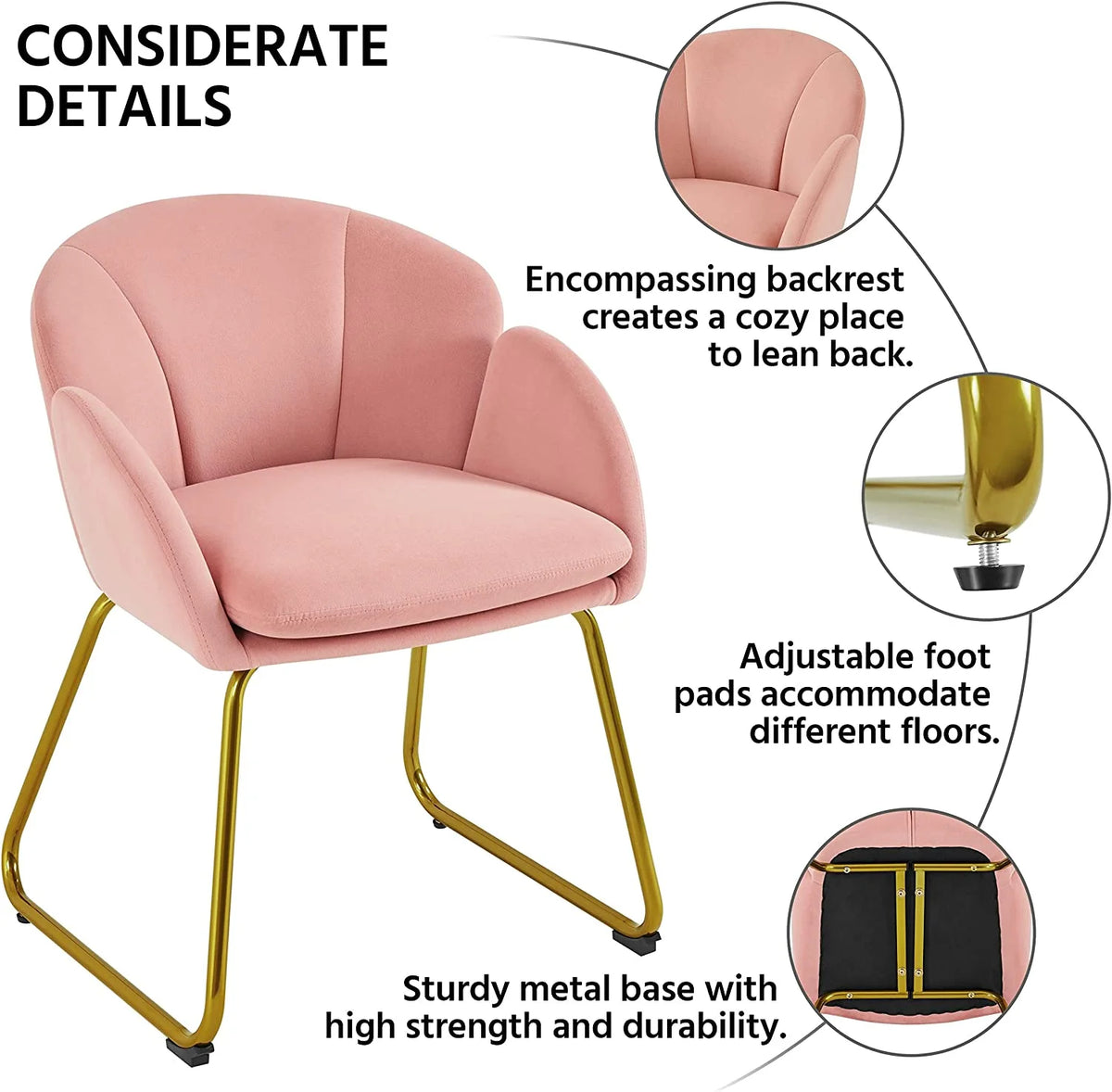 Flower Velvet Barrel Chair with Golden Metal Legs M7616