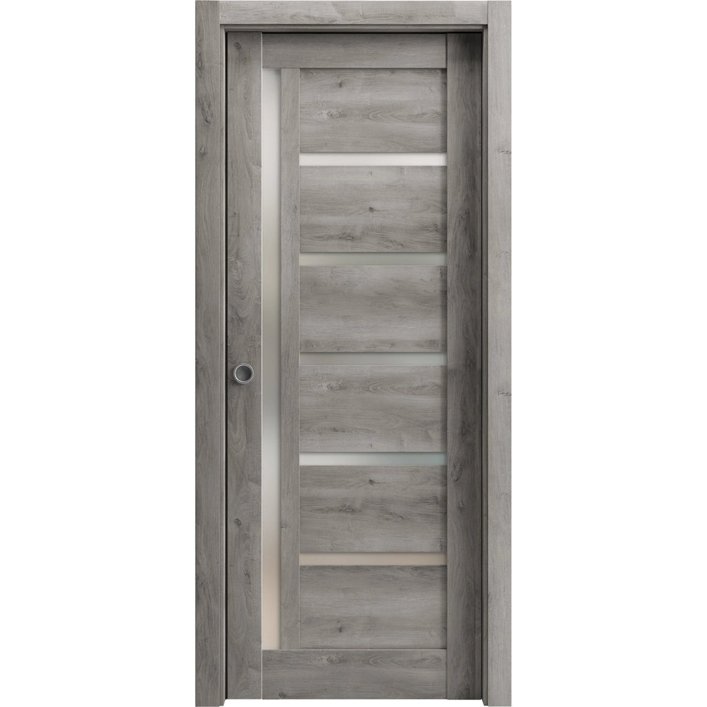 Solid Wood Sliding French Pocket Door with Frosted Glass M537261