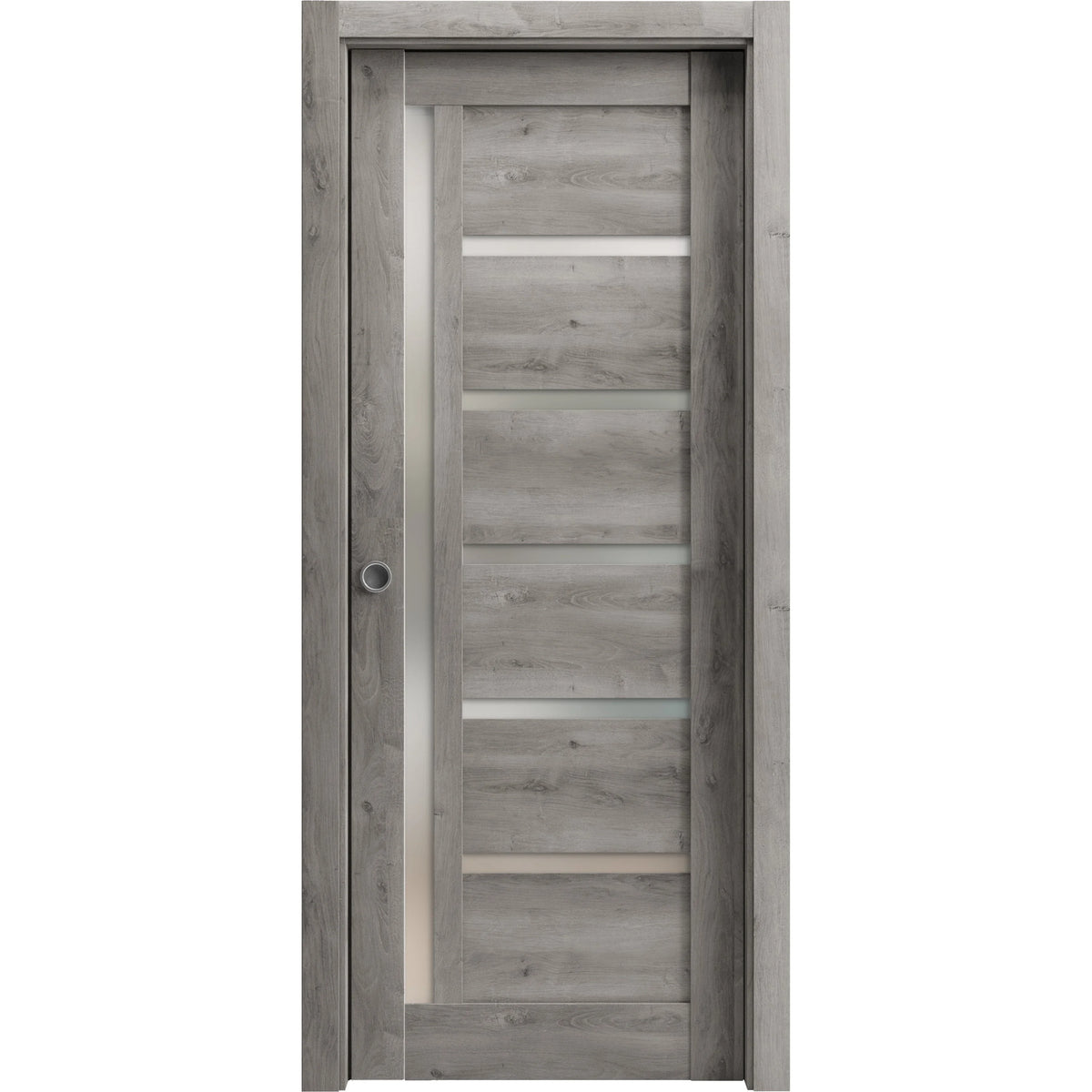 Solid Wood Sliding French Pocket Door with Frosted Glass M537261